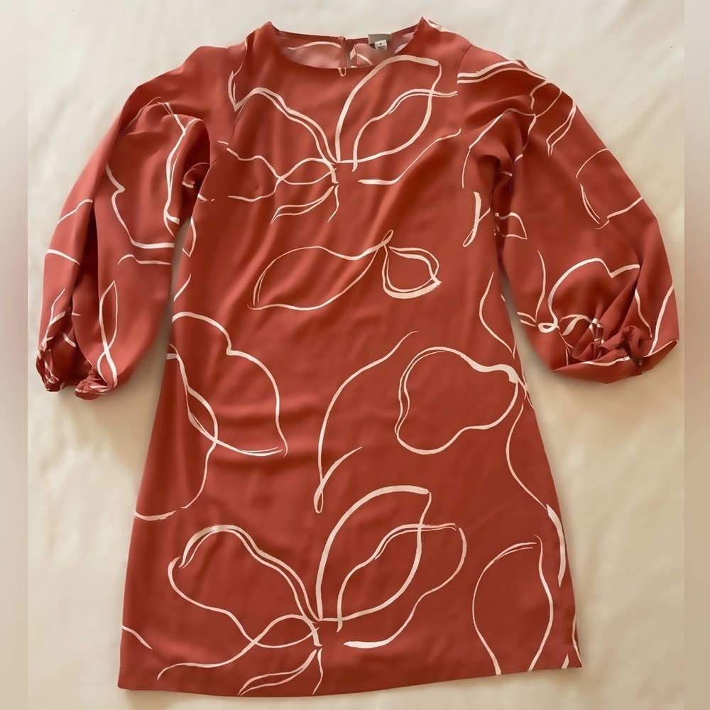 a new day Rust Floral Long Sleeve Shift Dress with White Print